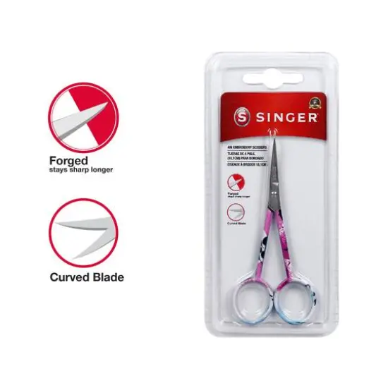 SINGER&reg; 4'' Curved Tip Forged Embroidery Scissors with Printed Handles, 3ct. {4}