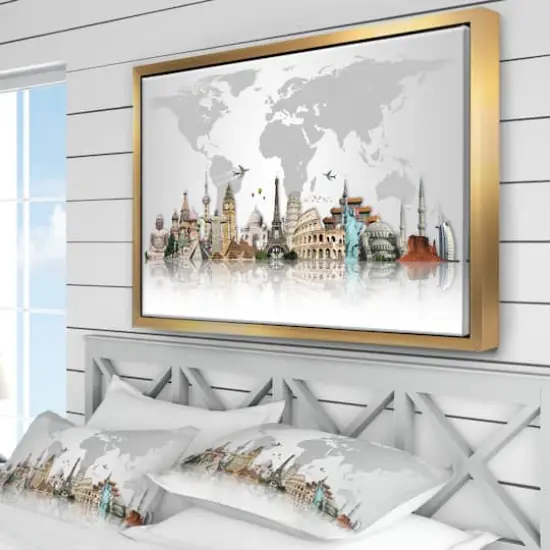 Designart - Famous Monuments Across World - Large Framed Canvas Art Print Gold {5}