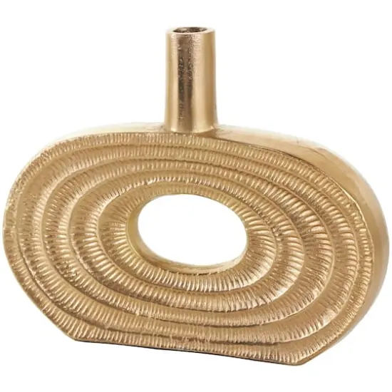 10" Gold Aluminum Geometric Circular Vase with Linear Etchings {1}