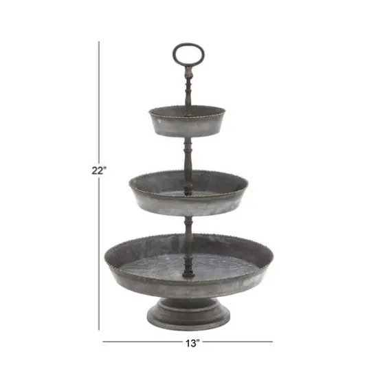 22" Gray Iron Farmhouse 3 Tier Tray Stand {5}