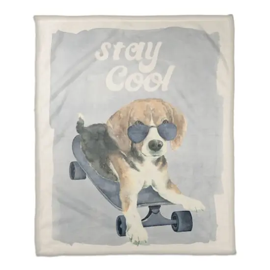 Stay Cool Dog On Skateboard 50" x 60" Coral Fleece Blanket {1}