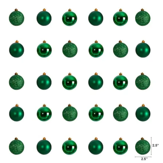 30ct. 2.5" Green Shatterproof Christmas Ornaments {3}