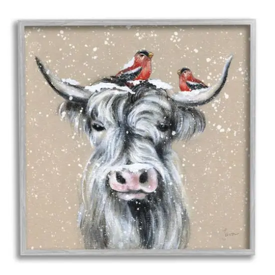 Stupell Industries Snowy Cattle & Birds Farmhouse Framed Giclee Art Gray {1}