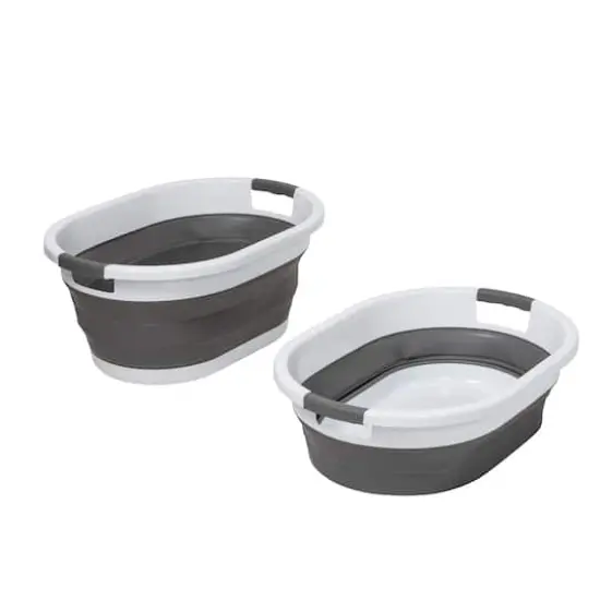 Honey Can Do 24" Collapsible Rubber Laundry Basket Set Dark Gray and White {11}
