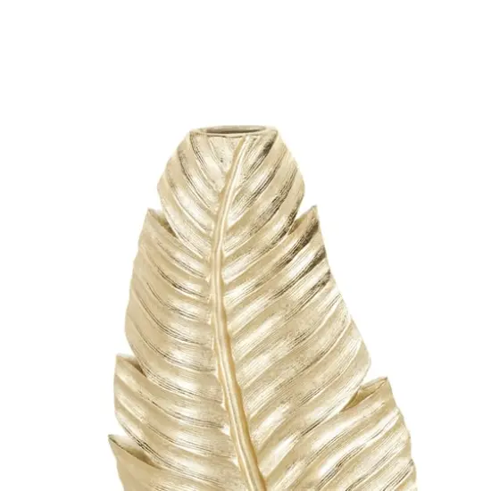 17.5" Gold Metallic Curved Leaf Polystone Vase {4}