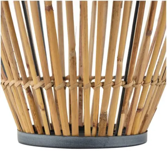 16" Brown Bamboo Handmade Open Frame Vase with Blue Metal Accents {8}