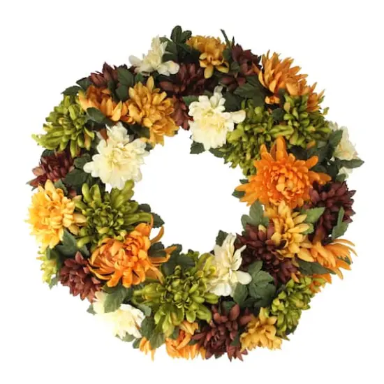 19.5" Autumn Orange & Green Mum Wreath {1}
