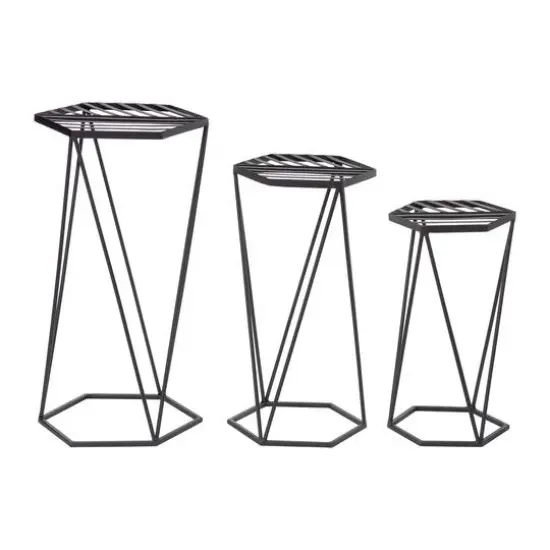 Glitzhome&reg; Modern Hexagon Black Metal Planter Set {1}