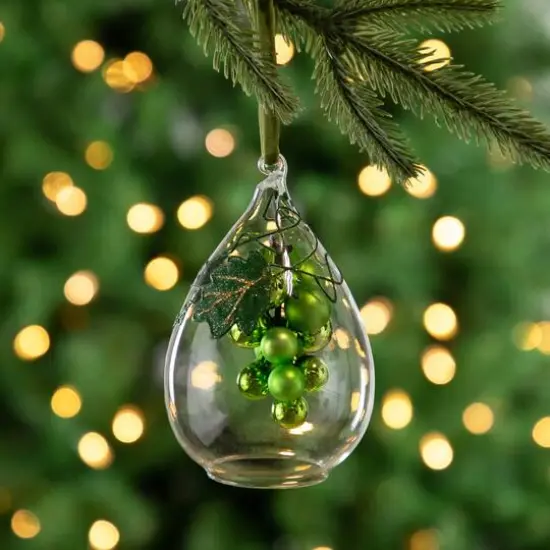 Green Grape Cluster in Glass Cloche Teardrop Ornament {3}