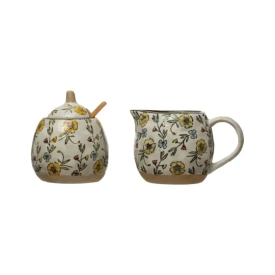 Hello Honey® Hand Painted Floral Stoneware Sugar & Creamer Pot Set {1}