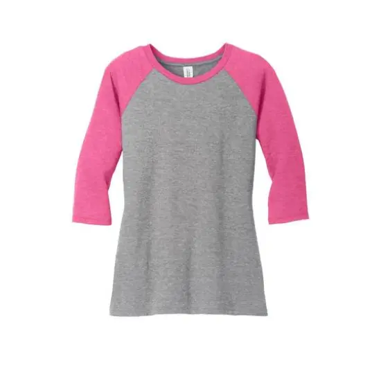 District&reg; Women's Perfect Tri&reg; 3/4-Sleeve Raglan Adult T-Shirt Fuchsia Frost/Grey Frost {1}