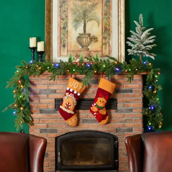 Glitzhome&reg; 9ft. Pre-Lit Greenery Christmas Garland with Timer {6}