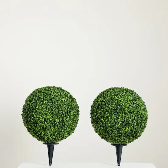 14" UV-Resistant Boxwood Ball Topiaries with Integrated Ground Stakes, 2ct. {10}