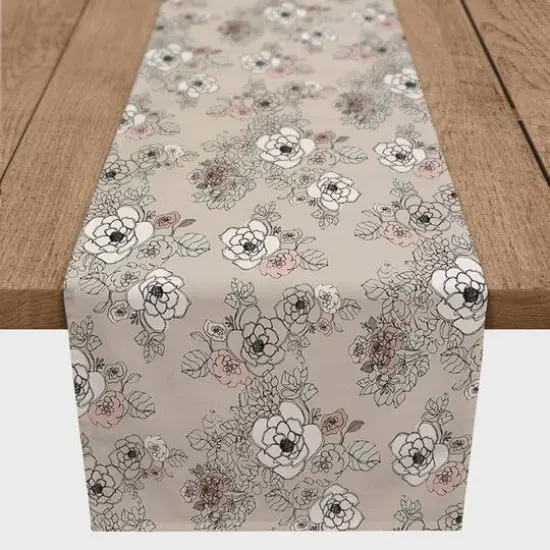 72" Intricate Floral Cotton Twill Runner Gray {1}
