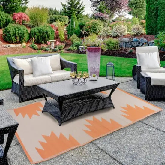 Orange & Beige Aztec Print Outdoor Area Rug, 4ft. x 6ft. {3}