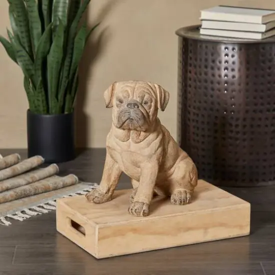 15" Light Brown Polystone Pug Sculpture {3}