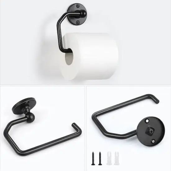 Stainless Steel Towel Ring & Toilet Paper Holder Set Black {5}