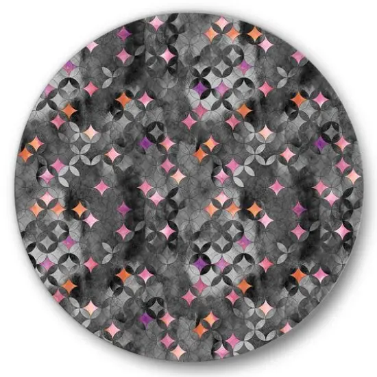 Designart - Geometry Intersecting Circles With Pink Stars - Modern Metal Circle Wall Art {1}