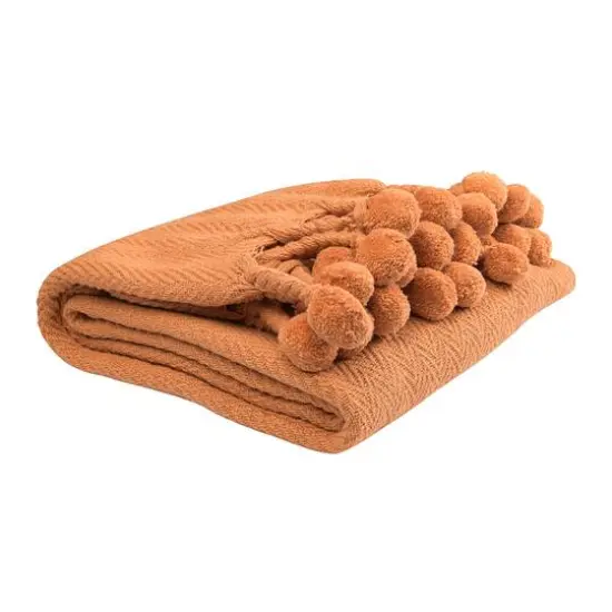 Hello Honey&reg; Woven Cotton Pom Pom Throw Rust {8}