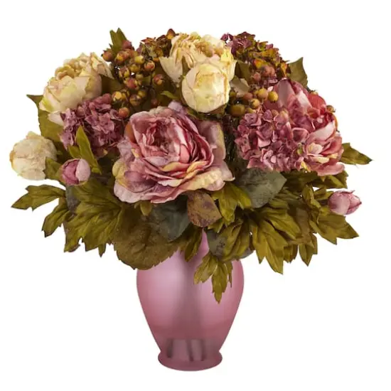 16" Peony Arrangement in Rose Colored Vase {1}