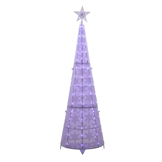 72'' Color Changing LED Glittering Snowflake Cone Tree Sculpture {5}