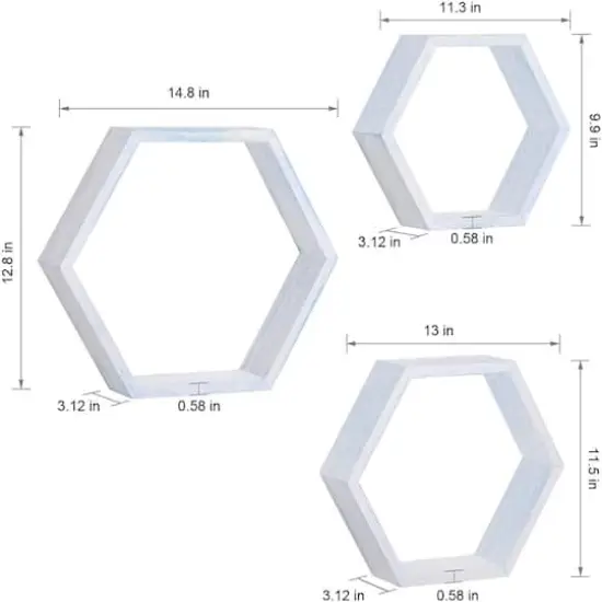 NEX™ Blue Whitewash Wall-Mounted Rustic Hexagon Honeycomb Hanging Shelf Set {3}