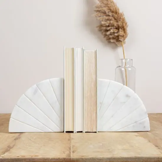 Hello Honey&reg; 6" White Modern Arched Semicircle Marble Bookend Set {3}