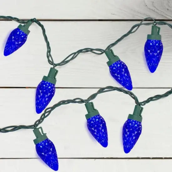 50ct. Blue LED Faceted C9 Christmas String Lights with Green Wire {3}