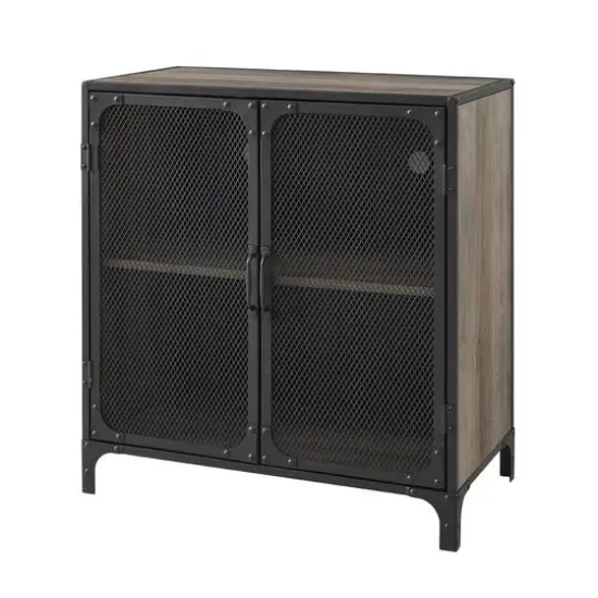 Walker Edison 30" Grey Wash Industrial Mesh Metal Door Accent Cabinet {6}