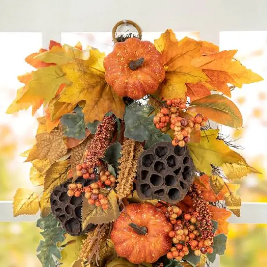 Glitzhome&reg; 25" Fall Pumpkin Leaf Swag {13}