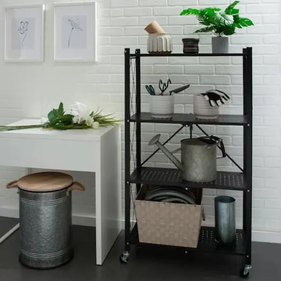 Organize It All Black 4-Tier Foldable Metal Rack with Wheels {10}