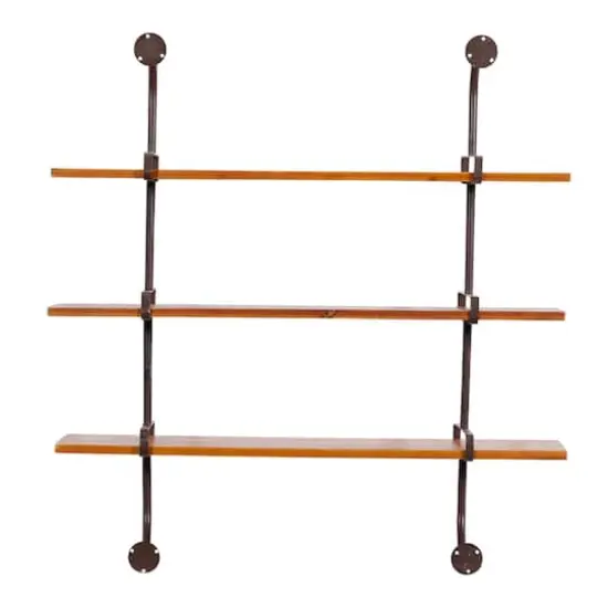 Brown 3-Tier Industrial Wood Wall Shelf {6}