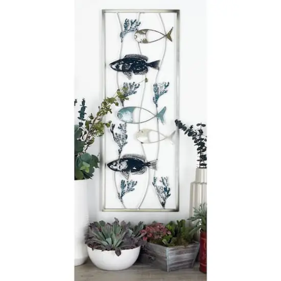 Set of 2 Blue Metal Coastal Fish Wall Decor, 11" x 29" {6}