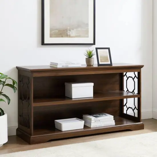 Walker Edison Dark Walnut Lateral Bookshelf with Decorative Metal Sides {3}