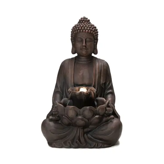 Glitzhome&reg; 23.25" Zen-Style Meditating Buddha Statue Outdoor Fountain with LED Light {1}