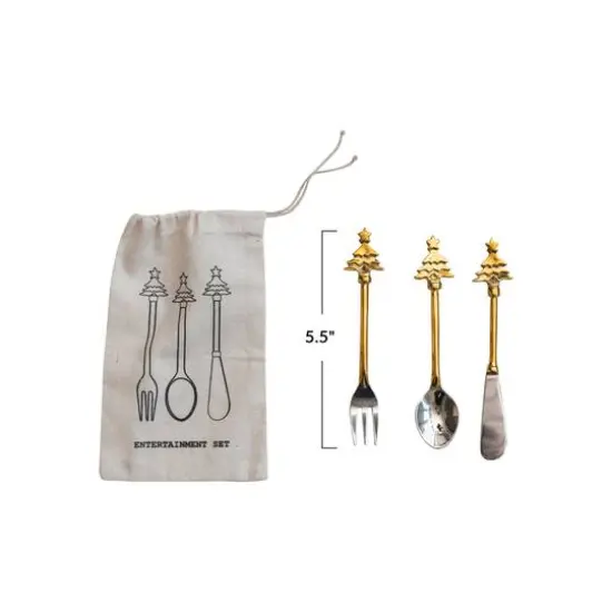 Hello Honey&reg; Silver Christmas Tree Handle Appetizer Utensil Set {4}