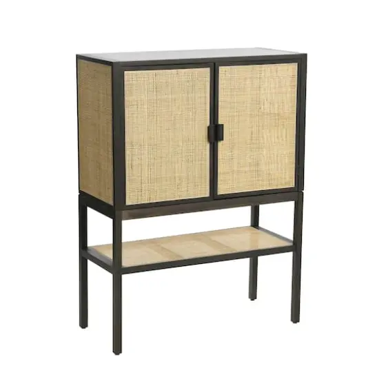 Hello Honey&reg; 47" Boho Woven Rattan and Wood Cabinet with Doors, Shelf, and Interior Storage Compartments Gray and Natural {1}