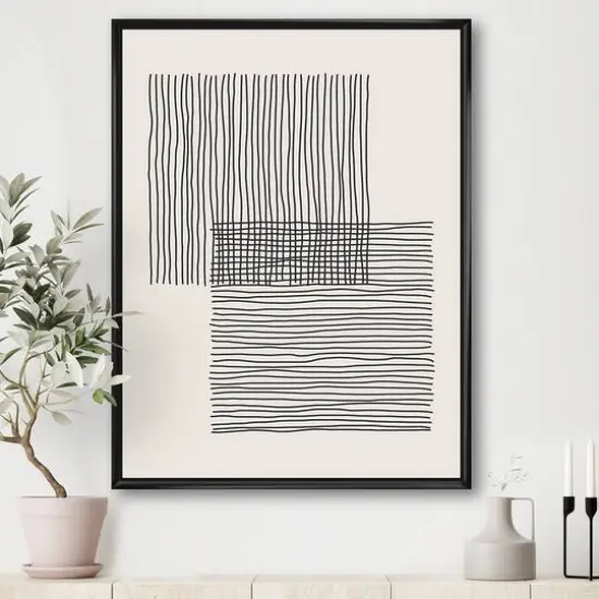 Designart - Minimal Geometric Lines And Squares II - Modern Canvas Wall Art Print in Black Frame {3}