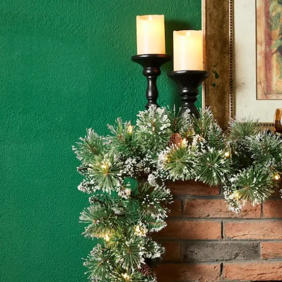 Glitzhome&reg; 6ft. Pre-Lit Frosted Greenery Pinecones Christmas Garlands with Timers, 2ct. {6}