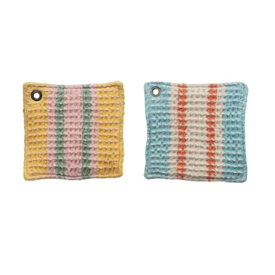 Hello Honey&reg; Stripes Cotton Waffle Weave Pot Holders with Grommets Set {1}