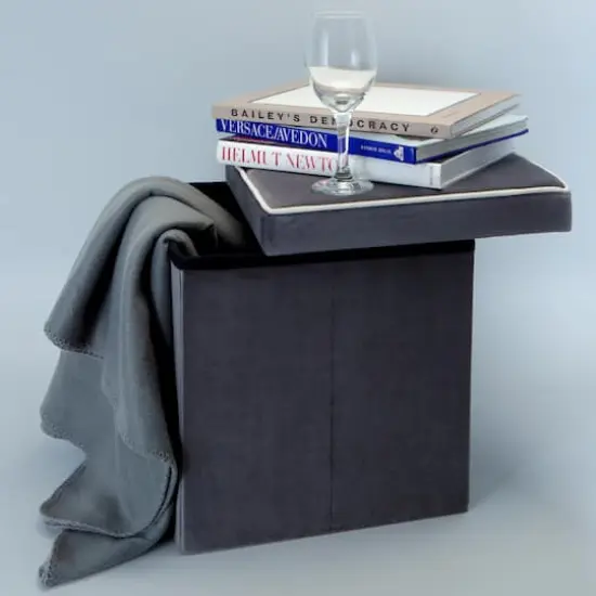 Simplify Collapsible Velvet Storage Ottoman Gray {6}