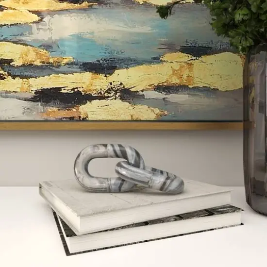 9" Gray Marble Geometric 2 Link Chain Sculpture D&eacute;cor {9}