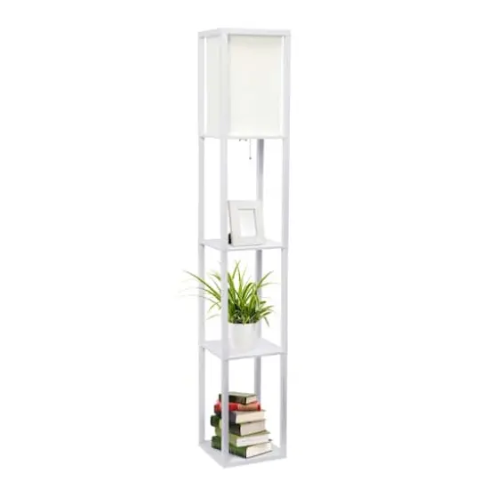 Lalia Home 5ft. Column Shelf Floor Lamp with Linen Shade White {7}