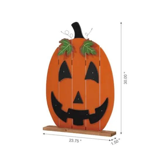 Glitzhome&reg; 30" Lighted Wooden Pumpkin Porch D&eacute;cor {7}