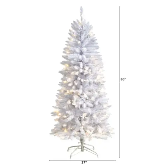 5ft. Pre-Lit White Artificial Christmas Tree, Warm White LED Lights {8}