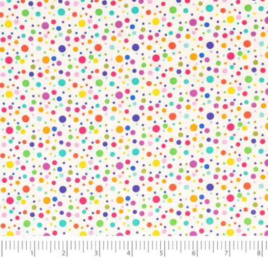 SINGER Rainbow Dots on White Cotton Fabric {1}