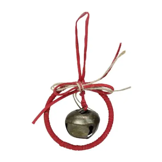 11" Red Open Circle with Bow Jingle Bell Ornament {3}