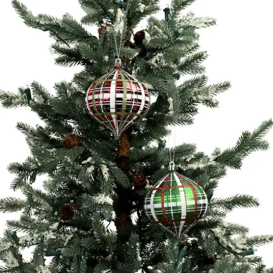 4 Pack 4.7" Red & Green Glitter Plaid Shatterproof Onion Ornaments by Ashland&reg; {4}