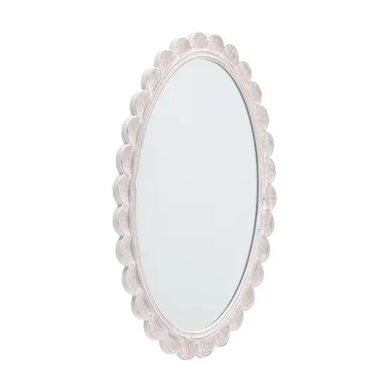 Habitat Carai 30" Distressed White Mirror with Scalloped Frame {7}