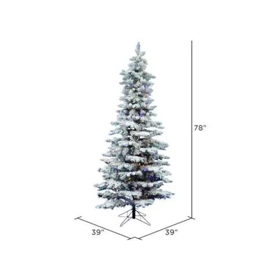 6.5ft. Pre-Lit Slim Flocked Utica Fir Artificial Christmas Tree, Multicolor Dura-Lit&reg; LED Lights {5}